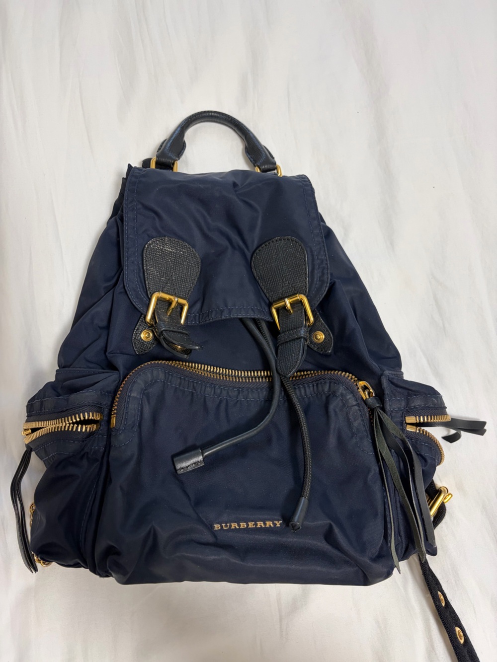 Burberry Navy Nylon Backpack with Gold Hardware
